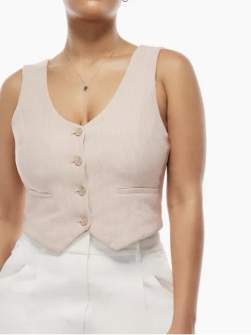 Aritzia Wilfred Desire V-Neck Button Front Sleeveless Suit Vest Beige 6 Vin Gris